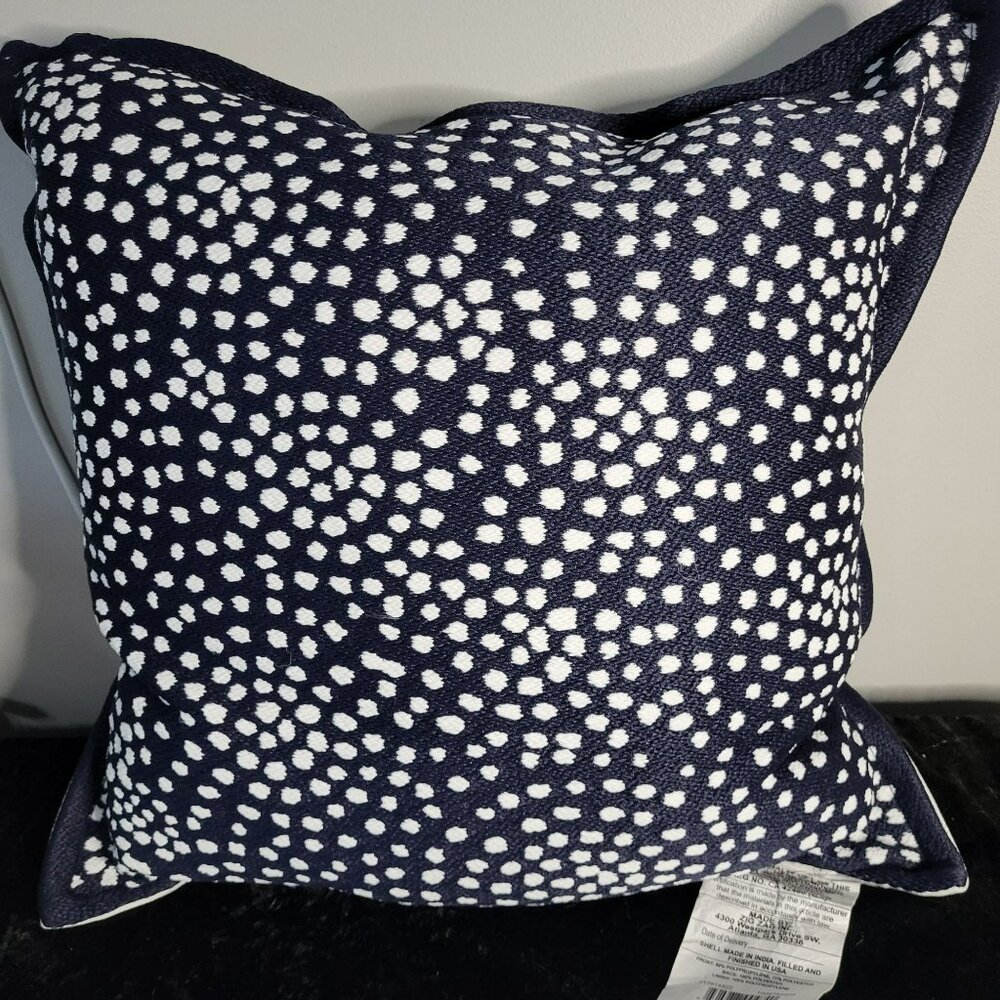 Navy & White Polka Dot Pillow - Zig Zag Inc. 18" x 18" Indoor/Outdoor Polyester